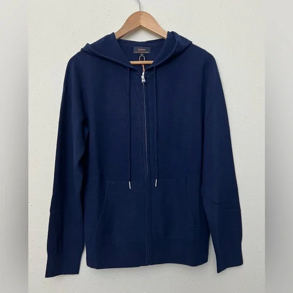 NWT Quince Mongolian Cashmere Full-Zip Hoodie True Navy Size M - Picture 5 of 15